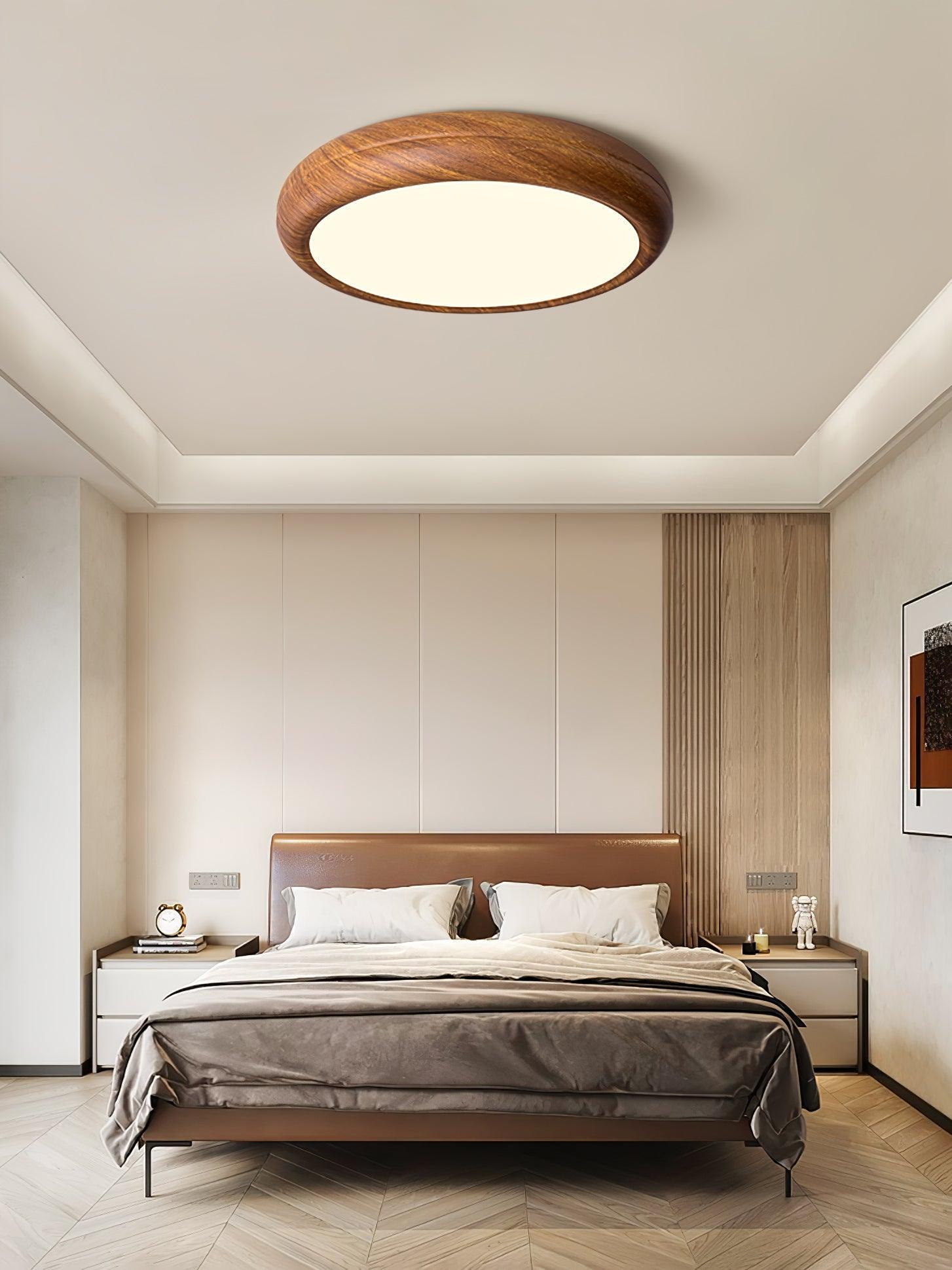 Mid-Century Round Ceiling Light | Wood Design Ceiling Lamp