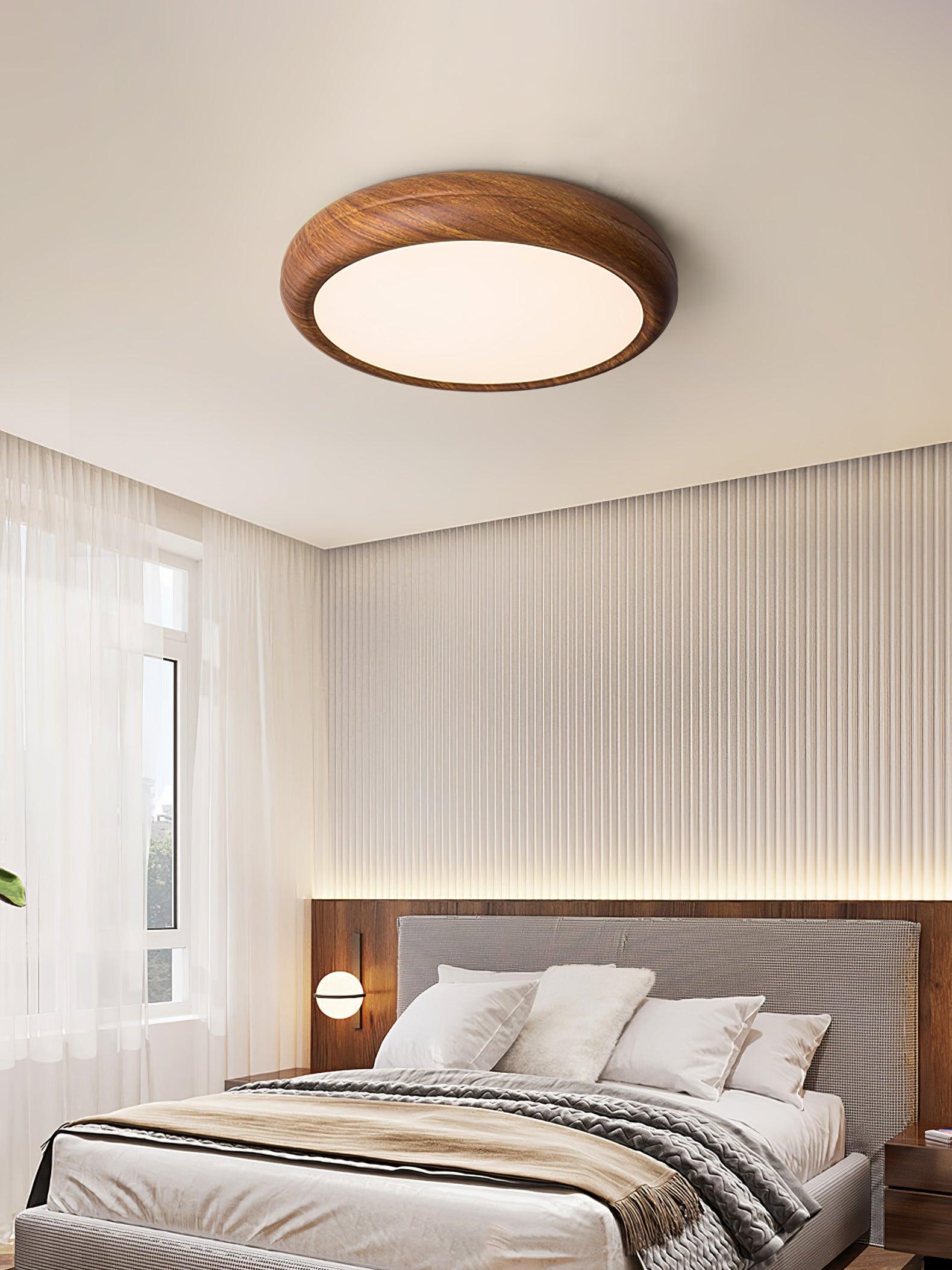 Mid-Century Round Ceiling Light | Wood Design Ceiling Lamp