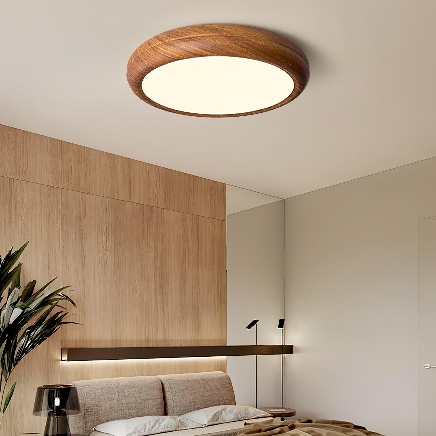Mid-Century Round Ceiling Light | Wood Design Ceiling Lamp