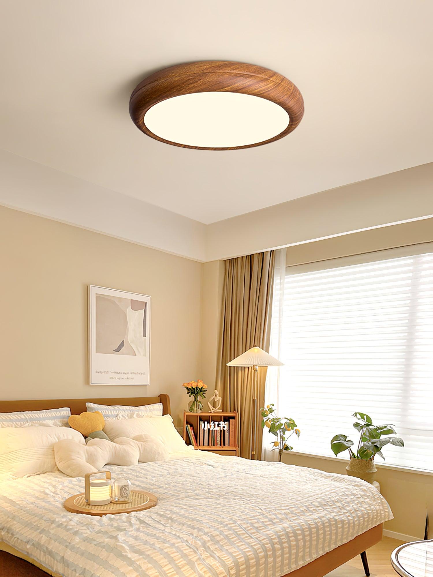 Mid-Century Round Ceiling Light | Wood Design Ceiling Lamp