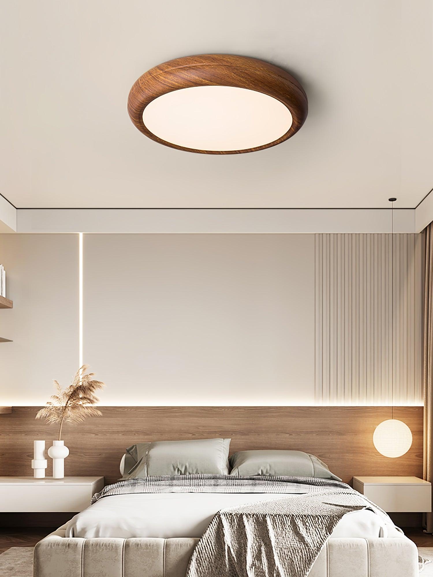 Mid-Century Round Ceiling Light | Wood Design Ceiling Lamp