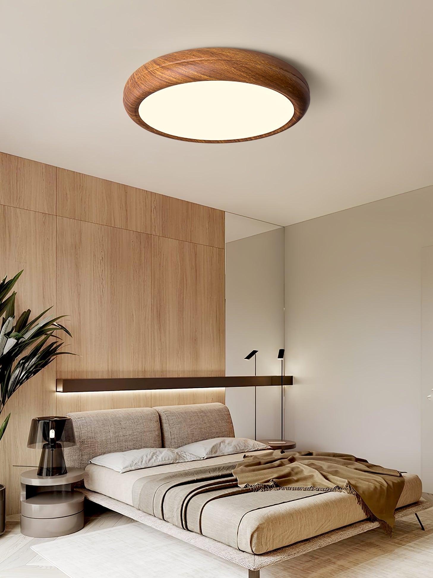 Mid-Century Round Ceiling Light | Wood Design Ceiling Lamp