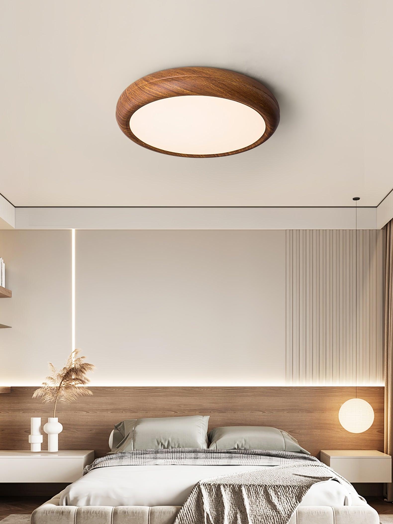 Mid-Century Round Ceiling Light | Wood Design Ceiling Lamp