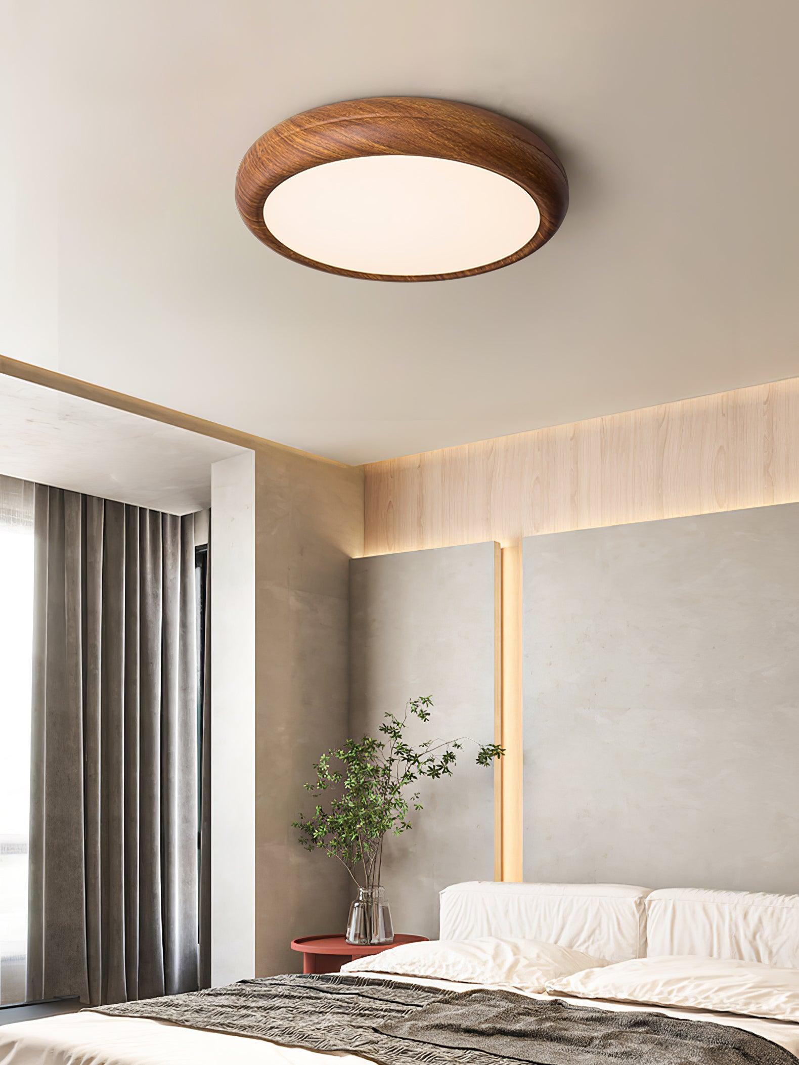 Mid-Century Round Ceiling Light | Wood Design Ceiling Lamp