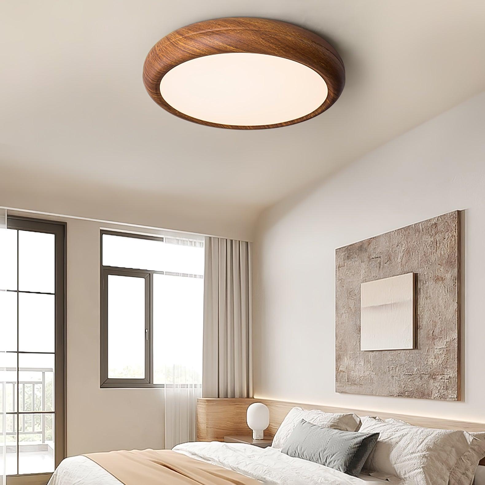 Mid-Century Round Ceiling Light | Wood Design Ceiling Lamp