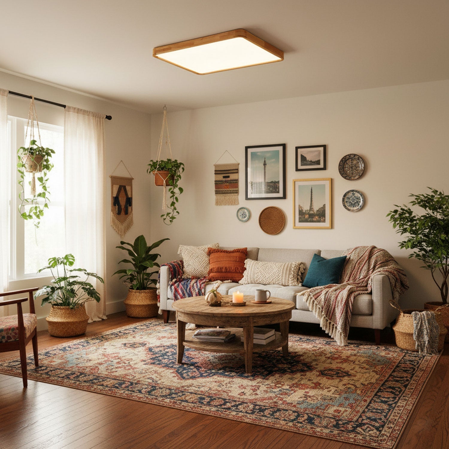 Scandinavian Wooden Ceiling Lamp - Geometric Design Home Lighting