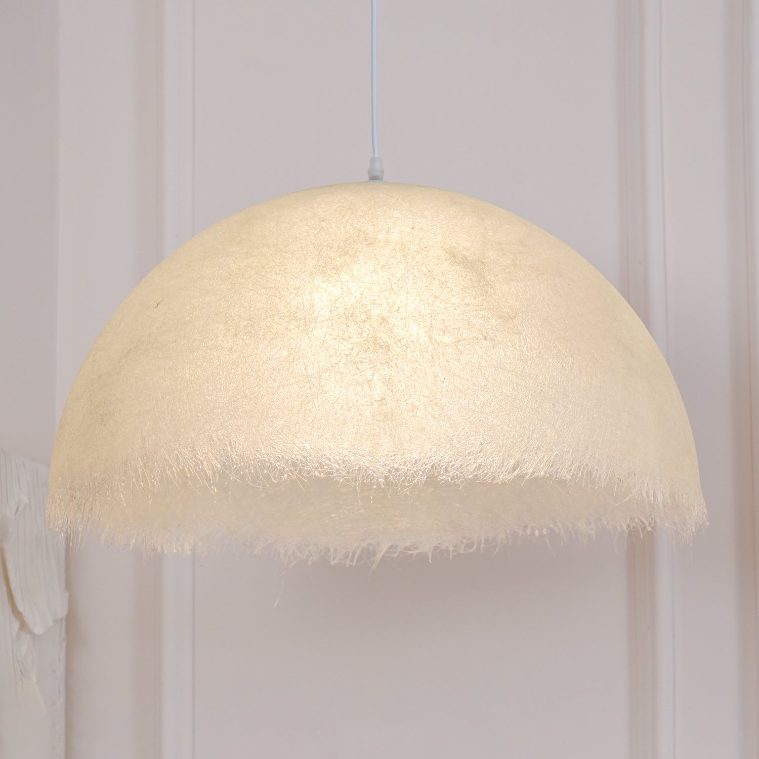 White Dome-Shape Feather Pendant Light