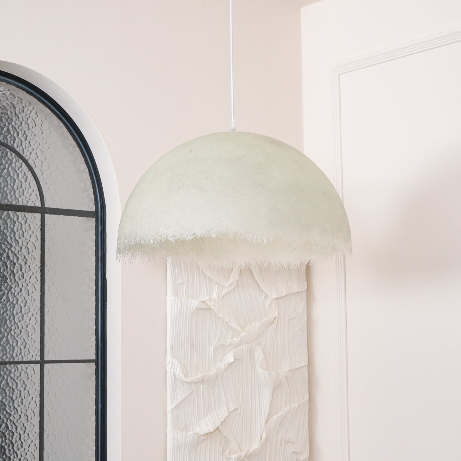 White Dome-Shape Feather Pendant Light