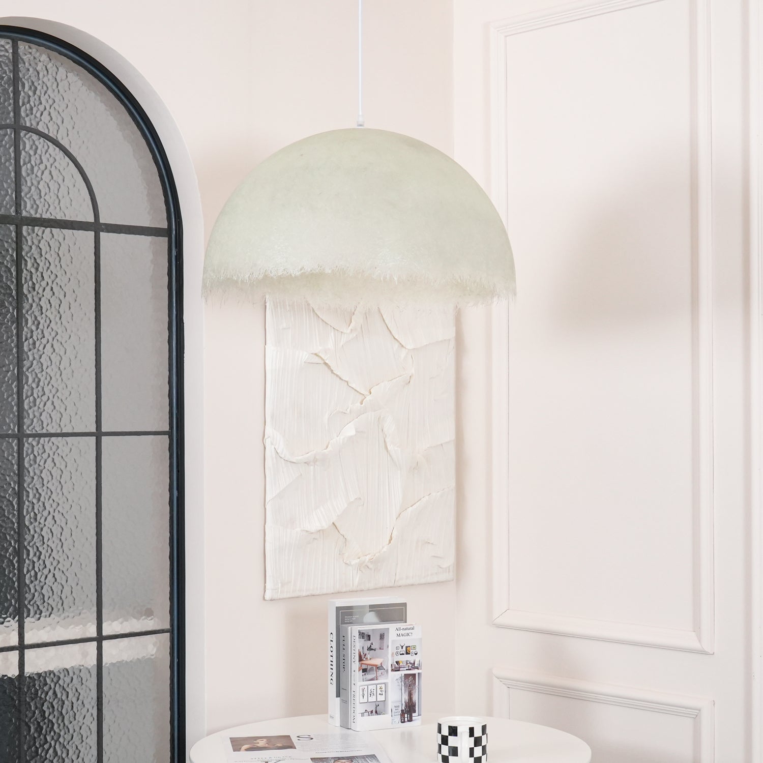 White Dome-Shape Feather Pendant Light