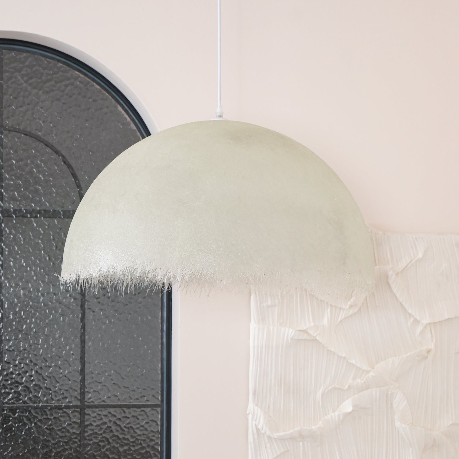 White Dome-Shape Feather Pendant Light