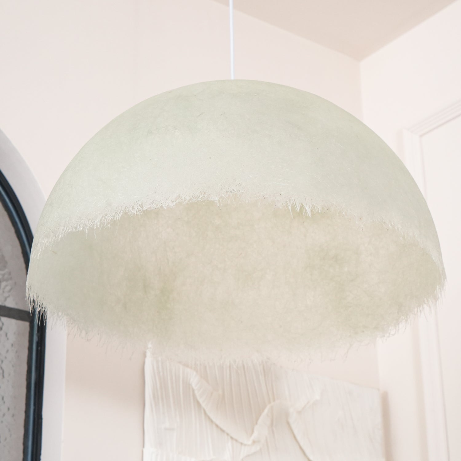 White Dome-Shape Feather Pendant Light