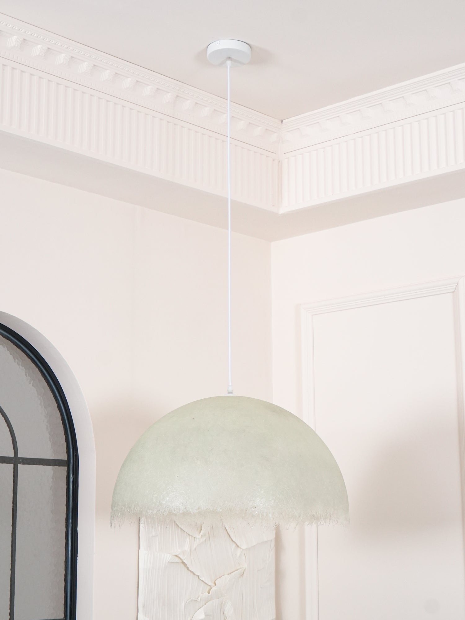 White Dome-Shape Feather Pendant Light