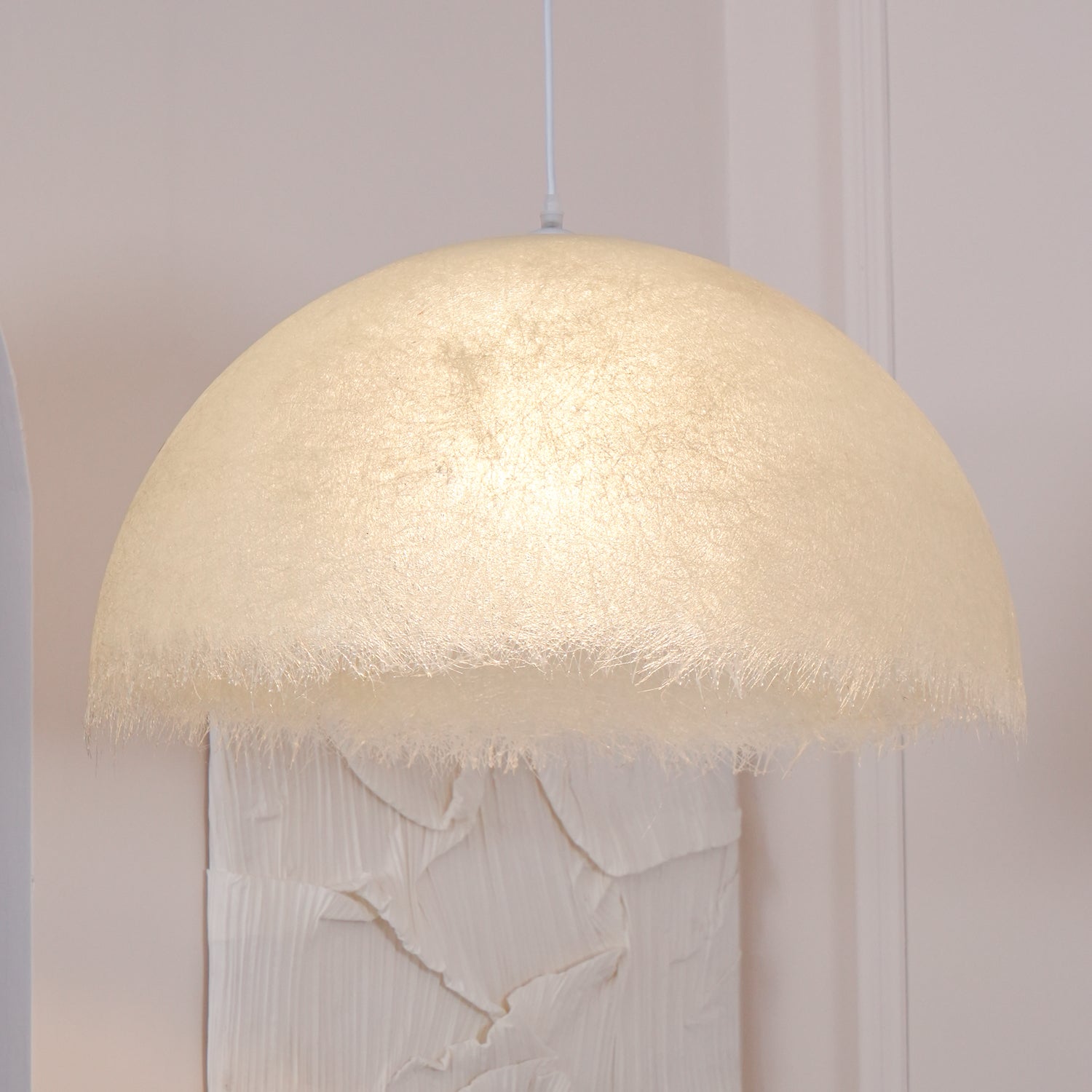 White Dome-Shape Feather Pendant Light