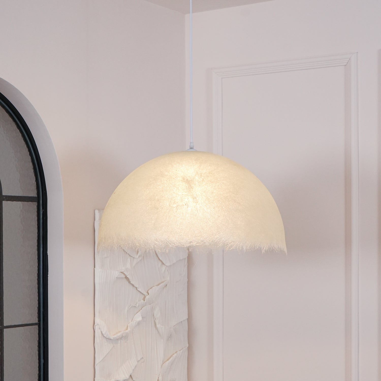 White Dome-Shape Feather Pendant Light