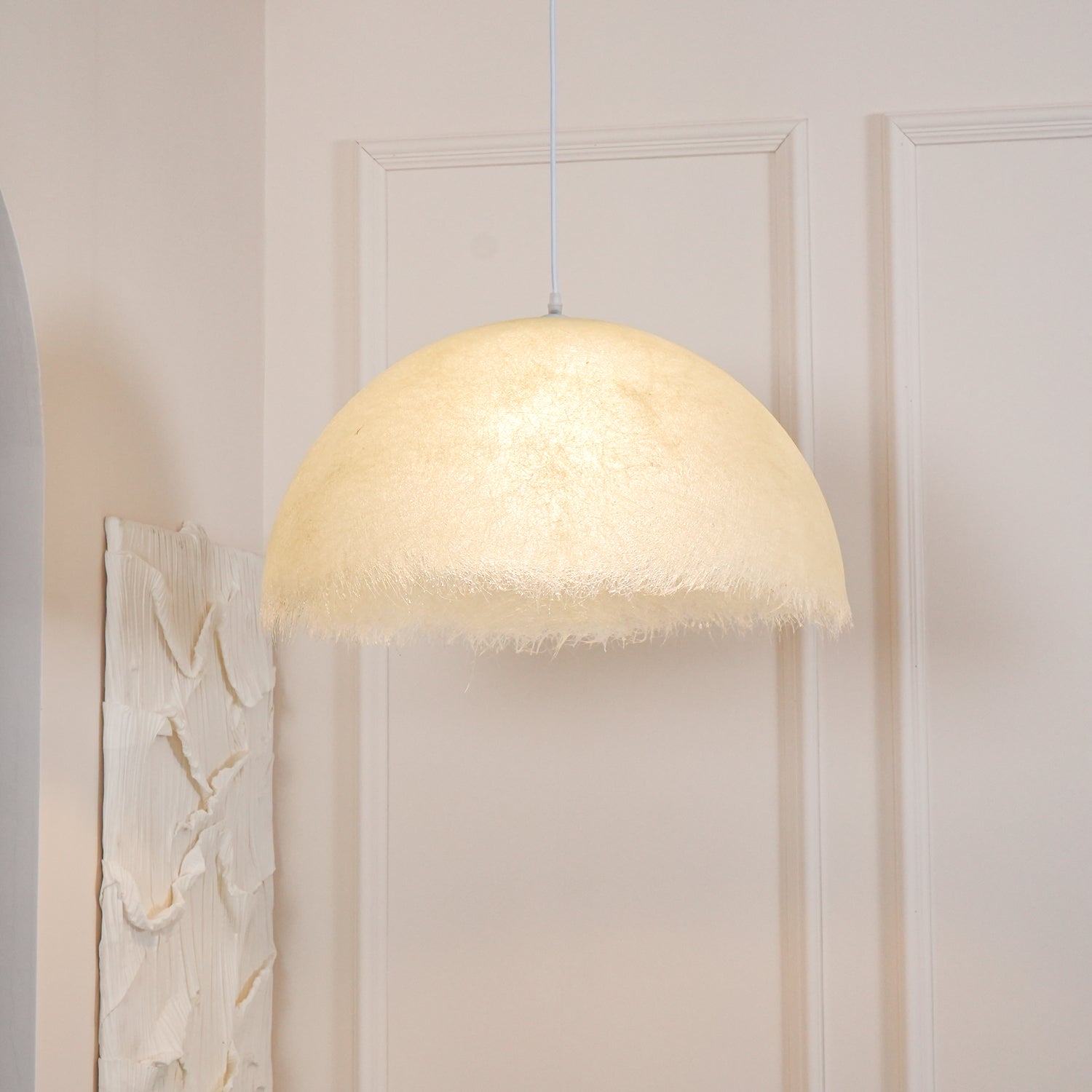 White Dome-Shape Feather Pendant Light