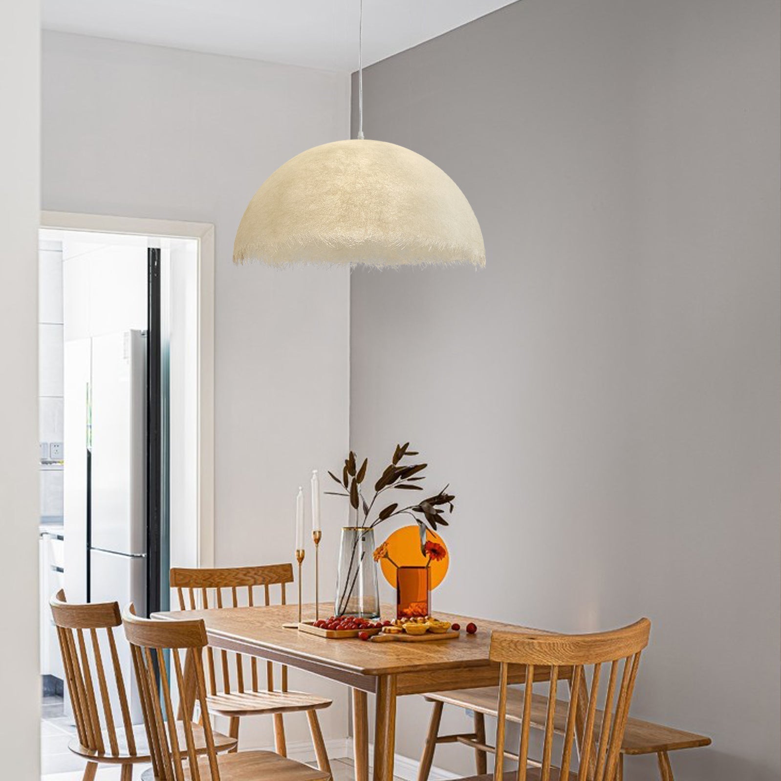 White Dome-Shape Feather Pendant Light