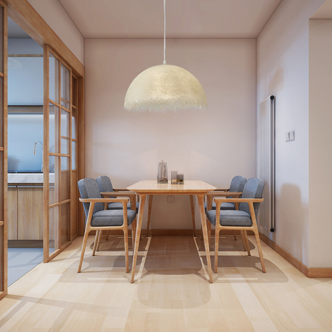 White Dome-Shape Feather Pendant Light