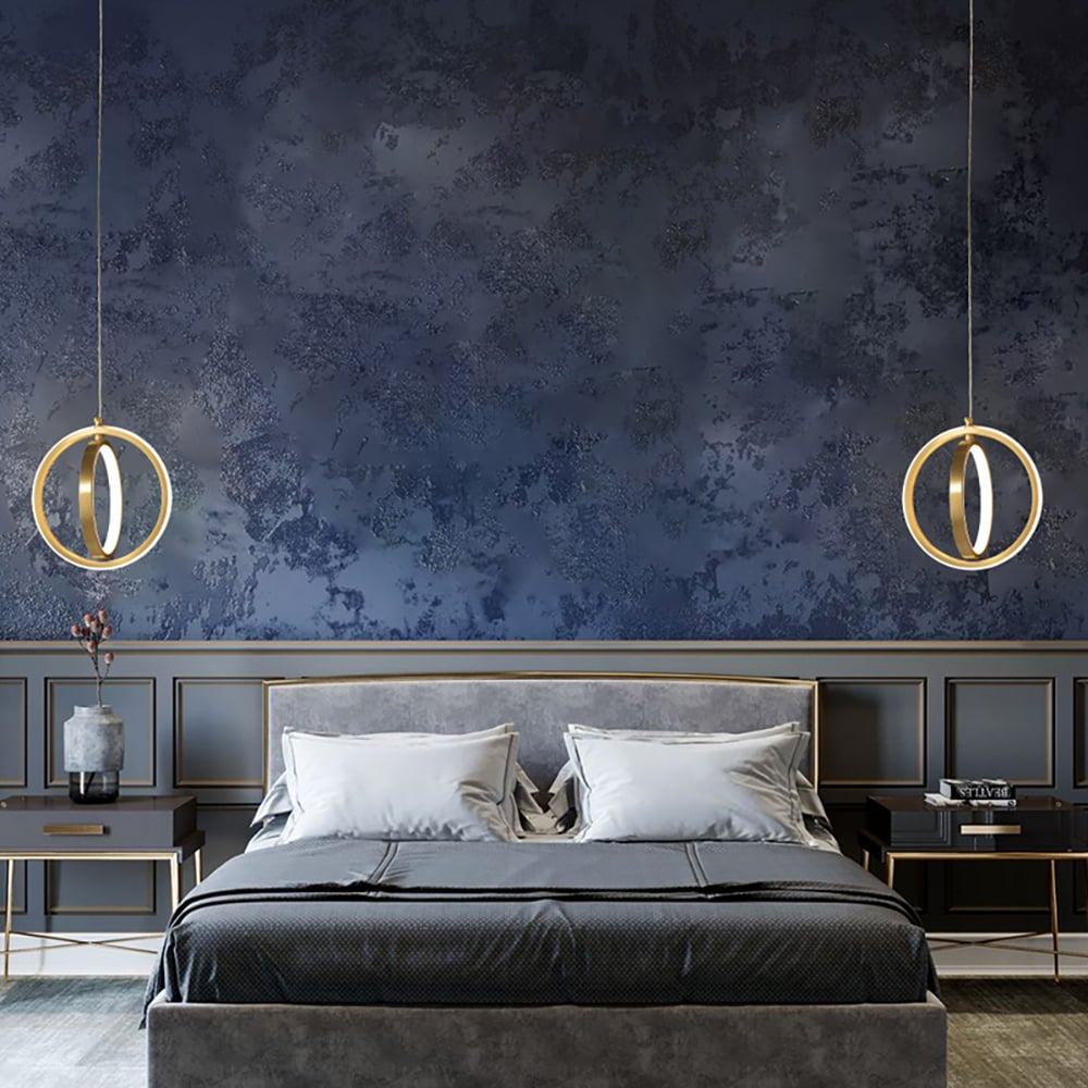 Gold Geometric 2-Ring LED Pendant Light | Brass Hanging Lamp