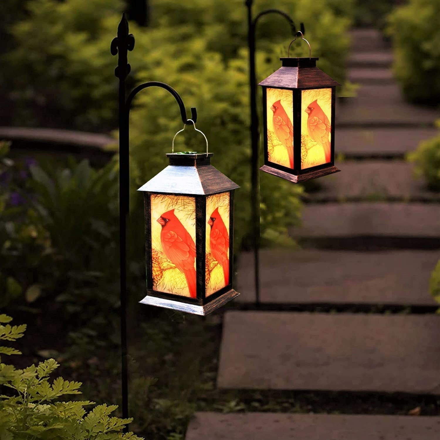 Metal Lantern with Cardinal Motif | Vintage-Inspired Light