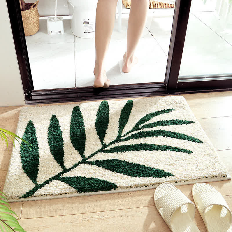Green Leaf Printed Rug – Soft, Non-Slip Floor Mat for Home - Atelier Dubois Paris