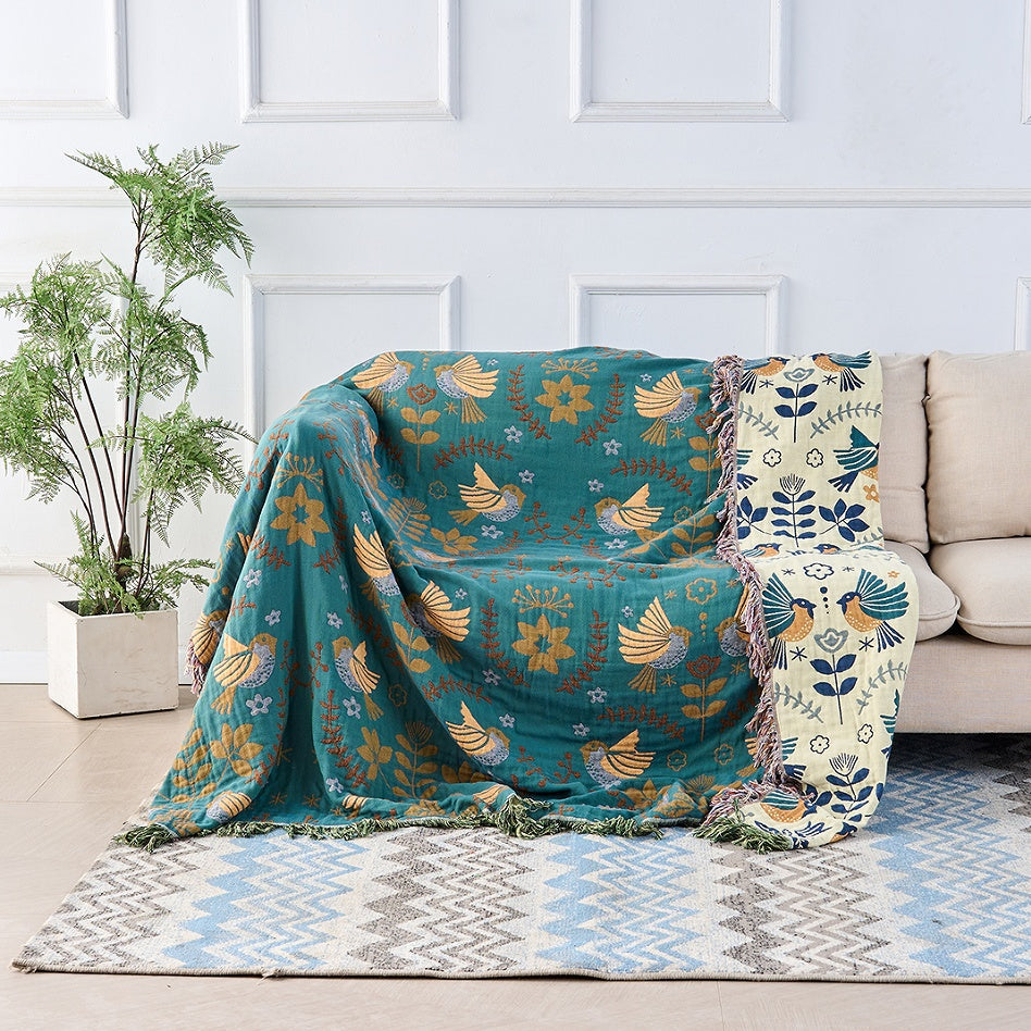 Bird Motif Throw Blanket – Reversible Design in Scandinavian Style