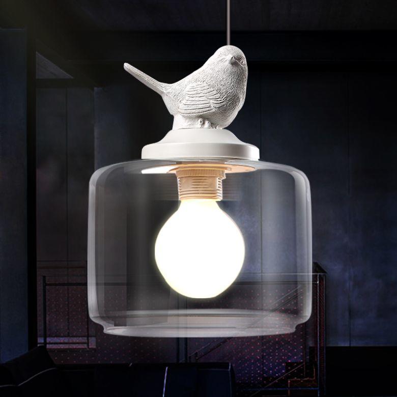Single Head Bird-Design Glass Lamp | Clear Glass, Adjustable Height Pendant Light