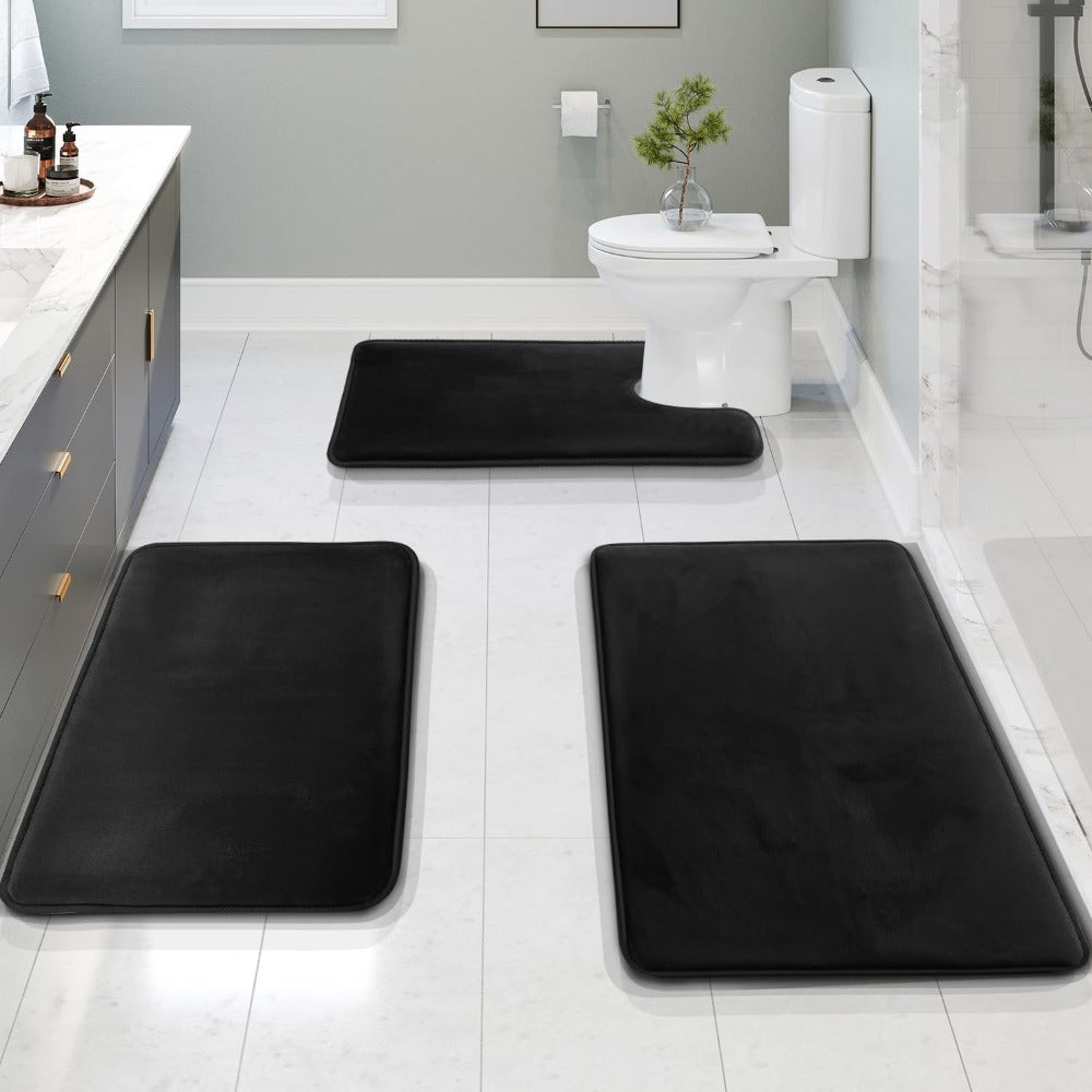 Ultra Soft Velvet Memory Foam Bath Mat Set – 3PCS Luxury Bathroom Rugs - Atelier Dubois Paris