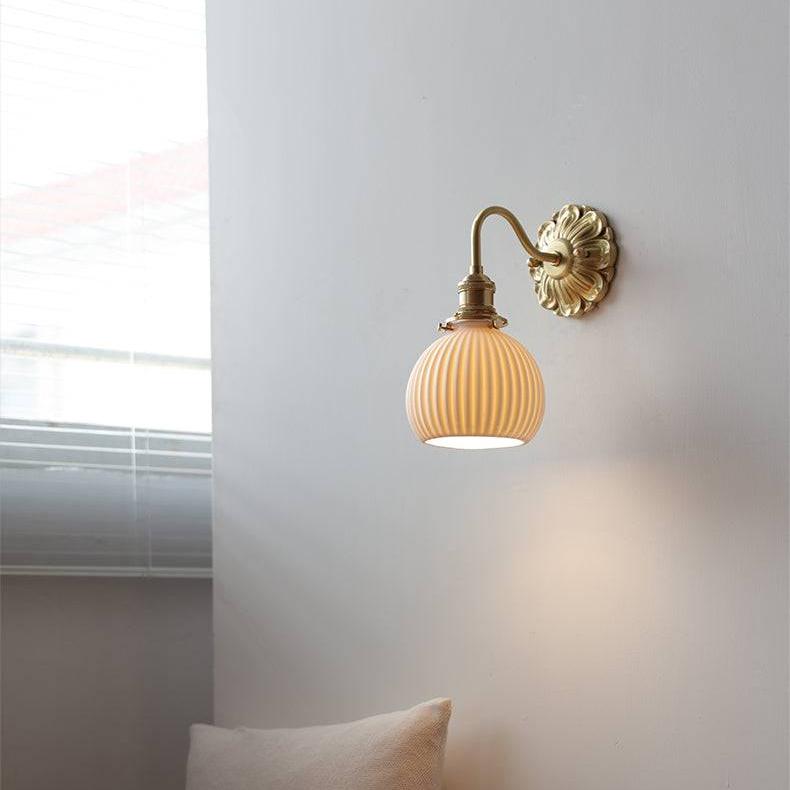 Brass Wall Lamp with Ceramic Shade