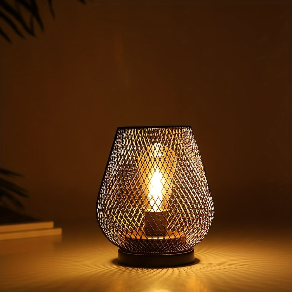 Cordless Black Metal Cage Table Lamp | Battery Powered | Indoor Use
