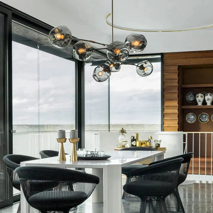 Modern Satellite-Shape Chandelier | Blown Glass Shades Ceiling Light Fixture