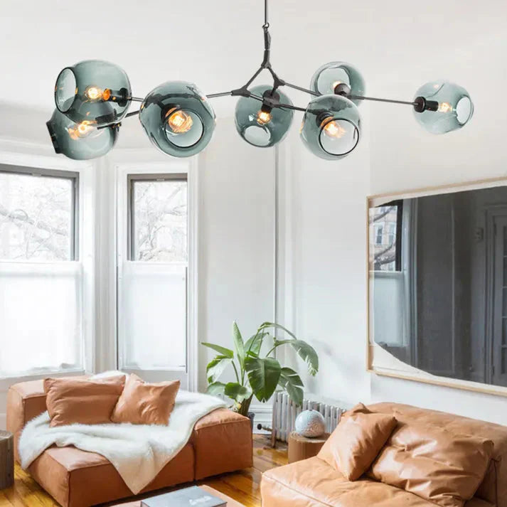 Modern Satellite-Shape Chandelier | Blown Glass Shades Ceiling Light Fixture