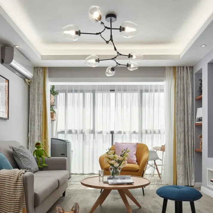 Modern Satellite-Shape Chandelier | Blown Glass Shades Ceiling Light Fixture