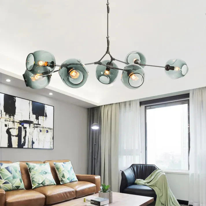 Modern Satellite-Shape Chandelier | Blown Glass Shades Ceiling Light Fixture
