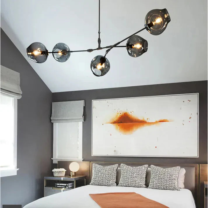 Modern Satellite-Shape Chandelier | Blown Glass Shades Ceiling Light Fixture