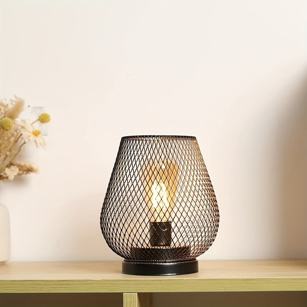 Cordless Black Metal Cage Table Lamp | Battery Powered | Indoor Use