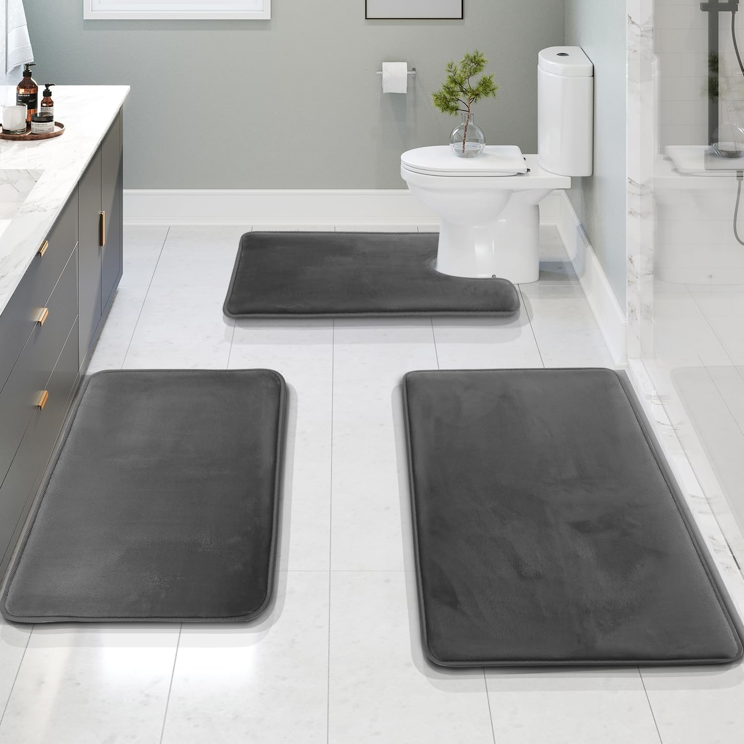 Ultra Soft Velvet Memory Foam Bath Mat Set – 3PCS Luxury Bathroom Rugs - Atelier Dubois Paris