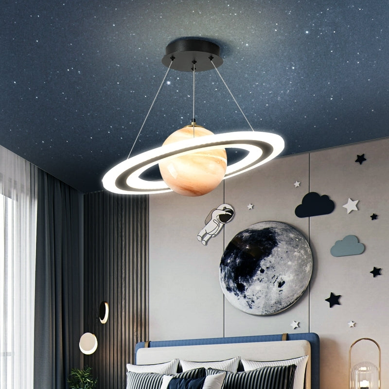 Saturn Style Glass Ball Pendant Light | Modern Planet Ceiling Lamp