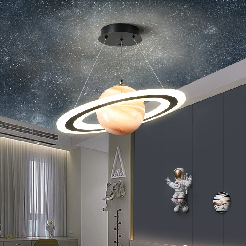 Saturn Style Glass Ball Pendant Light | Modern Planet Ceiling Lamp