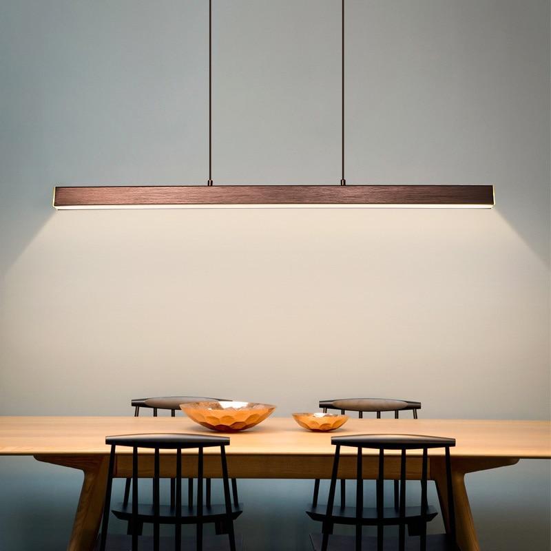 Contemporary Linear Metal Pendant Light – Black and Brown LED Lamp