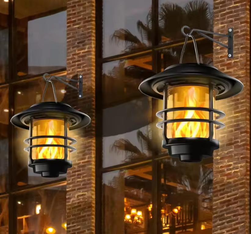 Solar Hanging Wall Lamp with Flickering Flames | Halloween and Christmas Decor