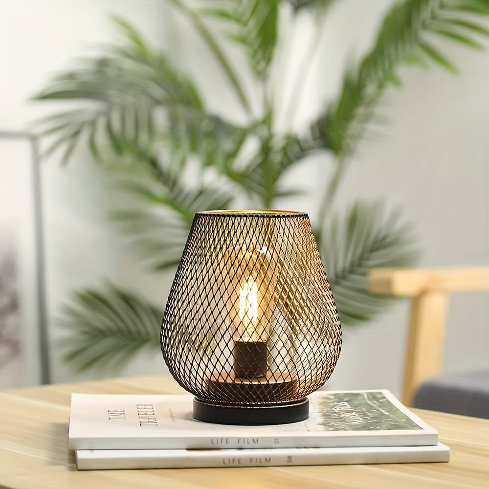 Cordless Black Metal Cage Table Lamp | Battery Powered | Indoor Use