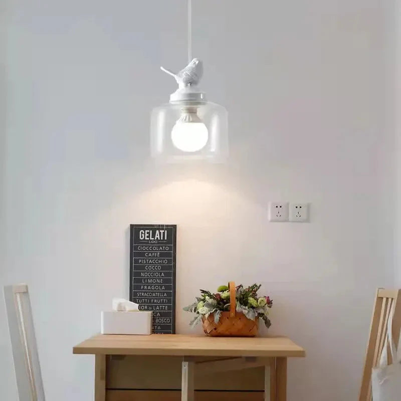 Single Head Bird-Design Glass Lamp | Clear Glass, Adjustable Height Pendant Light
