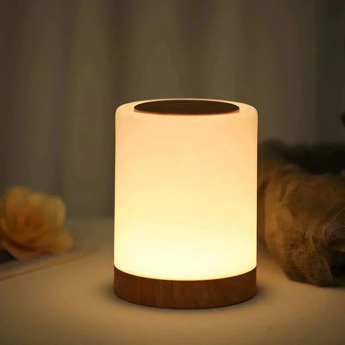 Cozy Cylinder Shape Table Lamp - Wood Base