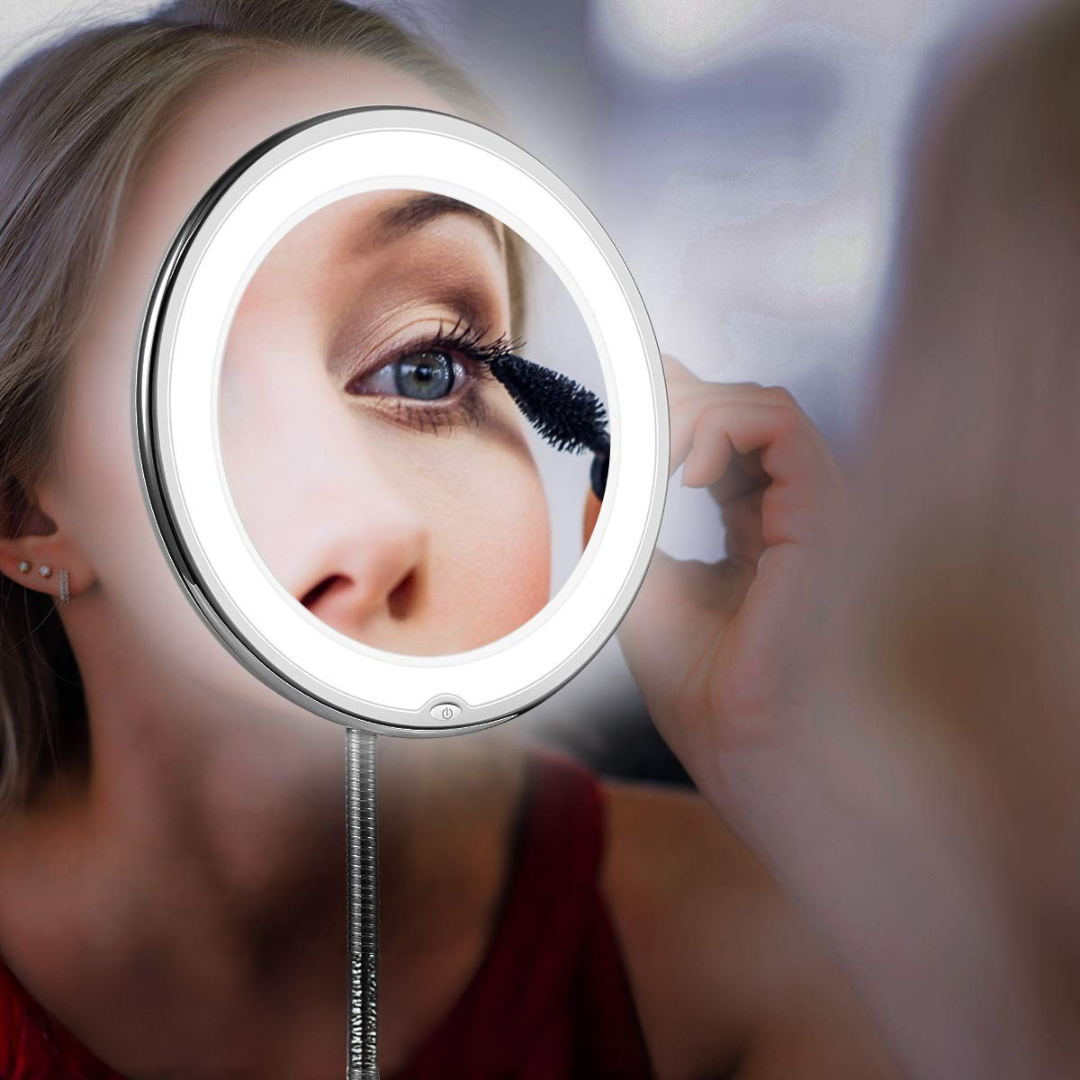 Makeup Mirror with Flexible Arm & Magnifier | Wall Mounted LED Light