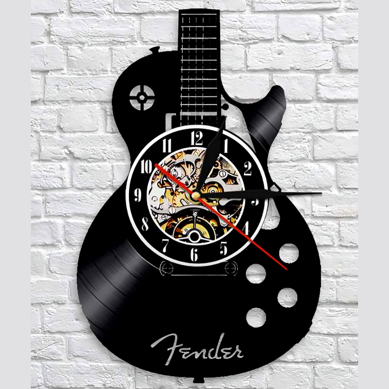 Guitar-Shaped Vinyl Wall Clock with LED Lights – Cool Decor for Music Fans - Atelier Dubois Paris