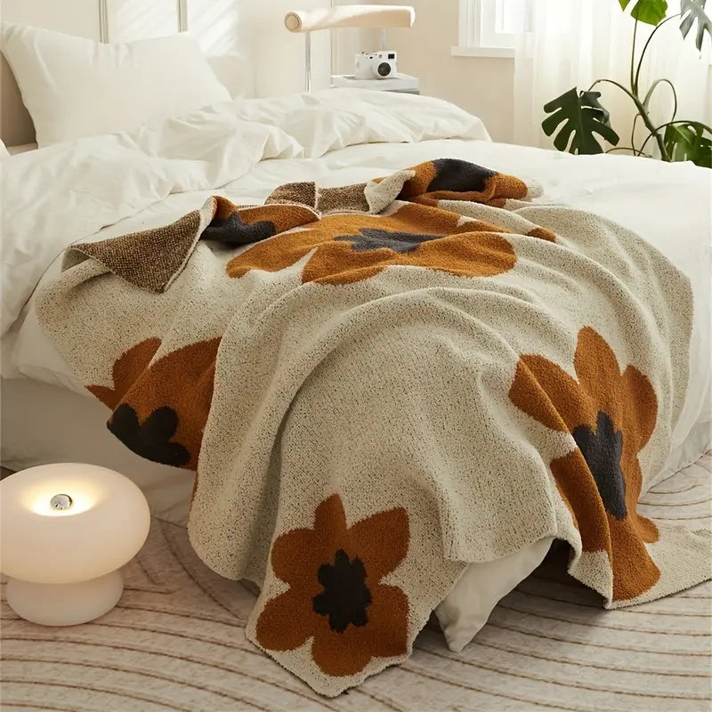Elegant Floral Knitted Throw Blanket