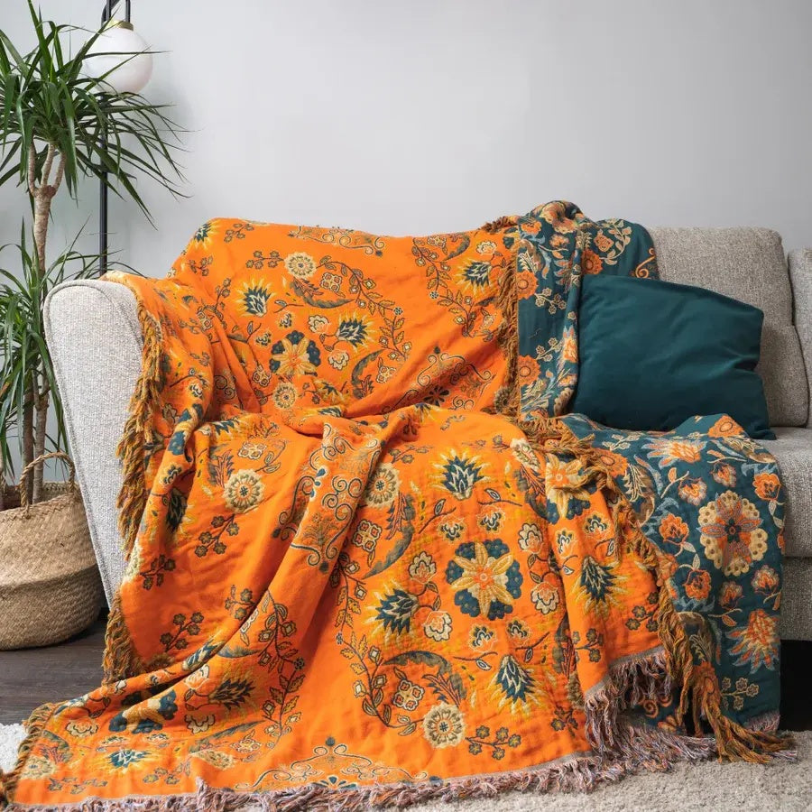 Home Throw Blanket – Reversible Design with Marigold Print