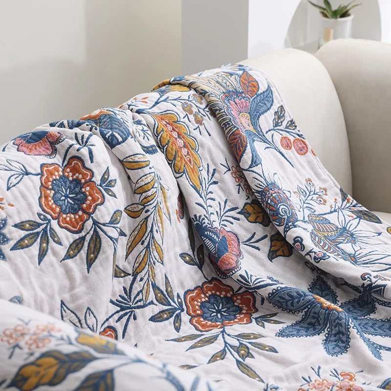 Woven Blanket with Floral Print