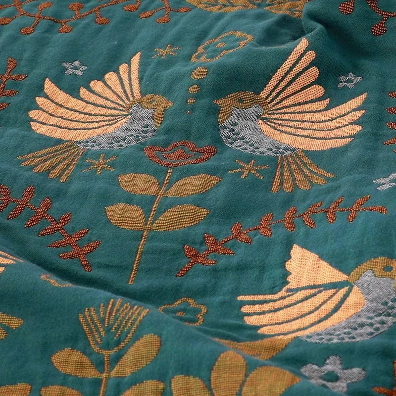 Bird Motif Throw Blanket – Reversible Design in Scandinavian Style