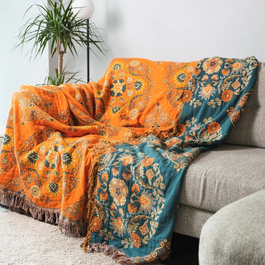 Home Throw Blanket – Reversible Design with Marigold Print